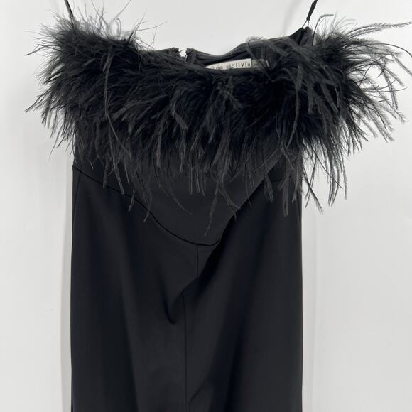 Alice + Olivia Idell Strapless Feather Trim Zip Jumpsuit Black Women’s Size 6 - Picture 4 of 10